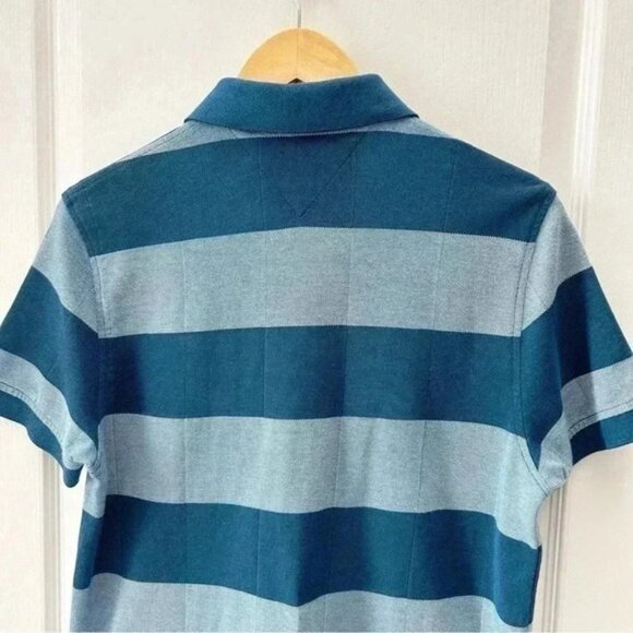 Tommy Hilfiger Mens Polo Shirt Custom Fit Short Sleeves Teal Green Stripes Small - Picture 6 of 13